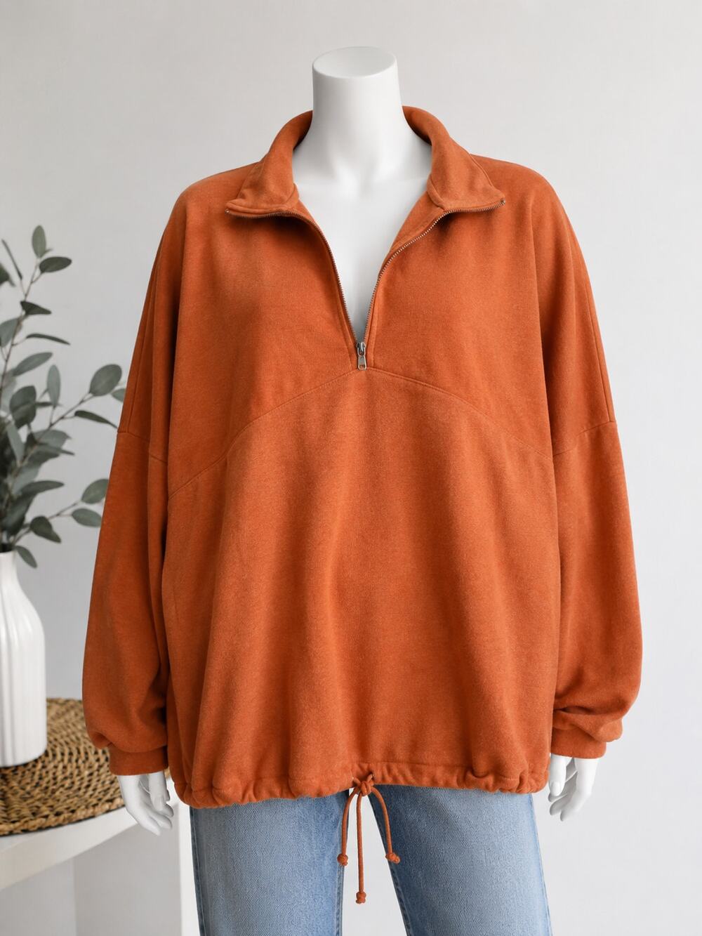 ABLE Oversized Quarter Zip Pullover Sweatshirt Women's 3X Orange Stretch